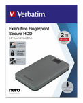 VERBATIM ZEWNĘTRZNY DYSK TWARDY, EXECUTIVE FINGERPRINT SECURE HDD, 2.5", USB 3.0 (3.2 GEN 1), 2TB, 53653, SZARY, SZYFROWANY Z CZYT