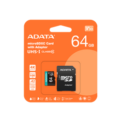 ADATA KARTA PAMIĘCI MICROSD PREMIER PRO 64GB UHS1 U3 V30 A2 + ADAPTER