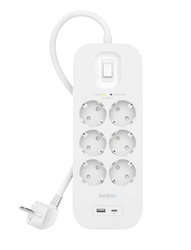 BELKIN LISTWA PRZECIWPRZEPIĘCIOWA SURGEPLUS 6X SCHUKO 1XUSB-A 1XUSB-C 650J 2M