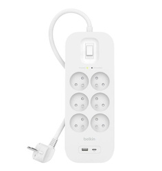 BELKIN LISTWA PRZECIWPRZEPIĘCIOWA SURGEPLUS 6XFR 1XUSB-A 1XUSB-C 650J 2M