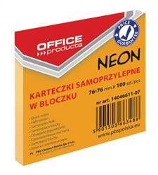 KARTECZKI SAMOPRZYLEPNE 76X76MM OFFICE PRODUCTS NEONOWE POMARAŃCZOWE 100KART