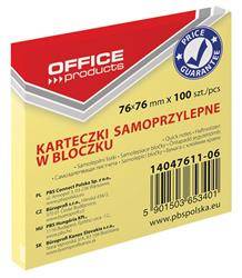 KARTECZKI SAMOPRZYLEPNE 76X76MM OFFICE PRODUCTS PASTELOWE JASNO ŻÓŁTE 100KART