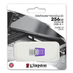 KINGSTON USB FLASH DISK OTG, USB 3.0, 256GB, DATA TRAVELER MICRODUO3 G2, SREBRNO-FIOLETOWY, DTDUO3CG3/256GB, USB A / USB C