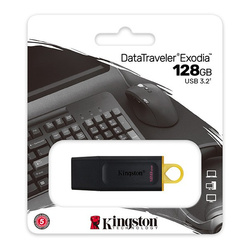 KINGSTON USB FLASH DISK, USB 3.0, 128GB, DATATRAVELER EXODIA, CZARNY, DTX/128GB, USB A, Z OSŁONĄ