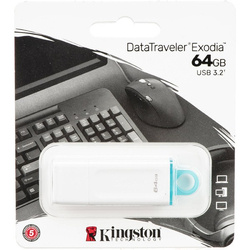 KINGSTON USB FLASH DISK, USB 3.0, 64GB, DATATRAVELER EXODIA, BIAŁE, KC-U2G64-5R, USB A, Z OSŁONĄ