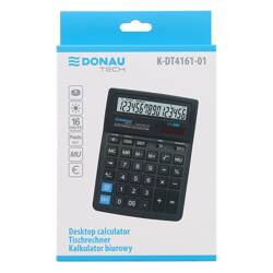 Kalkulator biurowy 190x143x40mm DONAU TECH czarny solarne+bateria