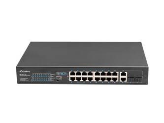 LANBERG PRZEŁĄCZNIK SWITCH 16X100MB POE+/2XCOMBO NIEZARZĄDZALNY RACK 19 CALI GIGABIT ETHERNET 150W