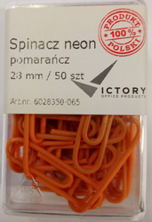 SPINACZE OKRĄGŁE 28MM VICTORY OFFICE PRODUCTS 6028350-065 NEONOWE POMARAŃCZOWE METALOWEPOWLEKANE W POJEMNIKU PLASTIKOWYM 50SZT