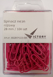 SPINACZE OKRĄGŁE 28MM VICTORY OFFICE PRODUCTS 6028KM100-095 NEONOWE RÓŻOWE METALOWEPOWLEKANE W ZAWIESZANYM POJEMNIKU PLASTIKOWYM 100SZT