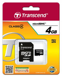 TRANSCEND KARTA PAMIĘCI MICROSDHC 4GB CLASS4 19/5 MB/S + ADAPTER