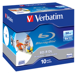 VERBATIM BD-R, DUAL LAYER PRINTABLE, 50GB, JEWEL BOX, 43736, 6X, CENA ZA 1 SZTUKĘ