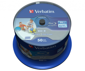 VERBATIM BD-R SL, HARD COAT PROTECTIVE LAYER WIDE INKJET PRINTABLE, 25GB, SPINDLE, 43812, 6X, 50-PACK, DO ARCHIWIZACJI DANYCH