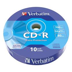 VERBATIM CD-R, 43725, 10-PACK, 700MB, EXTRA PROTECTION, 52X, 80MIN., 12CM, WRAP, STANDARD, DO ARCHIWIZACJI DANYCH