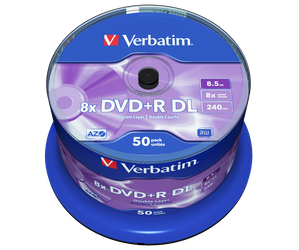 VERBATIM DVD+R DL, DOUBLE LAYER MATT SILVER, 43758, 8.5GB, 8X, SPINDLE, 50-PACK, 12CM, DO ARCHIWIZACJI DANYCH