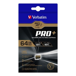 VERBATIM KARTA PAMIĘCI MICRO SDXC PRO+, 64GB, MICRO SDXC, 44034, UHS-I U1 (CLASS 10), Z ADAPTERM