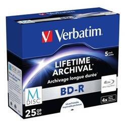 VERBATIM M-DISC BD-R, SINGLE LAYER SINGLE LAYER/INJEKT PRINTABLE, 25GB, JEWEL BOX, 43823, 4X, 5-PACK, DO ARCHIWIZACJI DANYCH