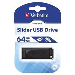 VERBATIM USB FLASH DISK, USB 2.0, 64GB, SLIDER, CZARNY, 98698, USB A, Z WYSUWANYM ZŁĄCZEM