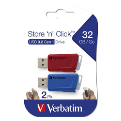 VERBATIM USB FLASH DISK, USB 3.0 (3.2 GEN 1), 32GB, STORE N CLICK, MIX KOLORÓW, 49308, USB A, Z WYSUWANYM ZŁĄCZEM. 2 SZT