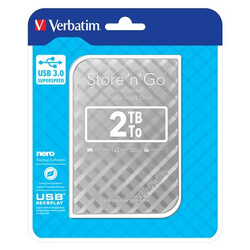 VERBATIM ZEWNĘTRZNY DYSK TWARDY, STORE N GO, 2.5", USB 3.0 (3.2 GEN 1), 2TB, 53198, SREBRNY